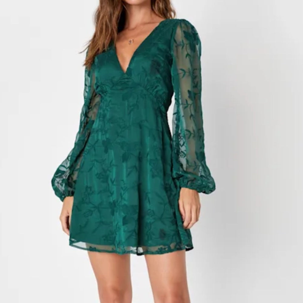 Emerald Green Puff Sleeve Dress